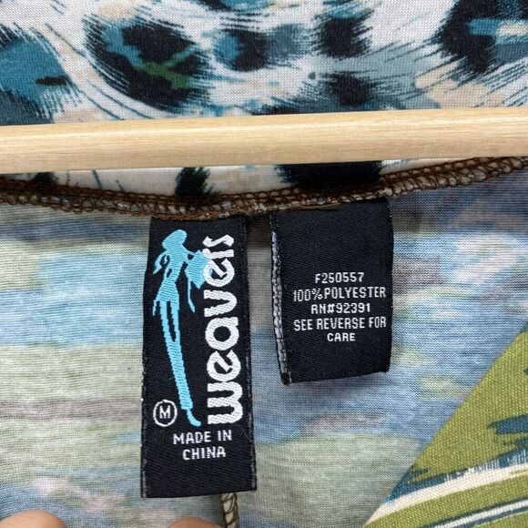 Weavers Blouse Women M Medium Blue Animal Print Short Sleeve Round Neck Casual - Picture 5 of 8